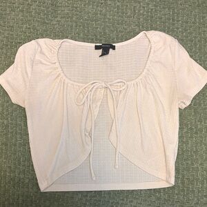 Forever 21 Cream Crop Top with Tie Front